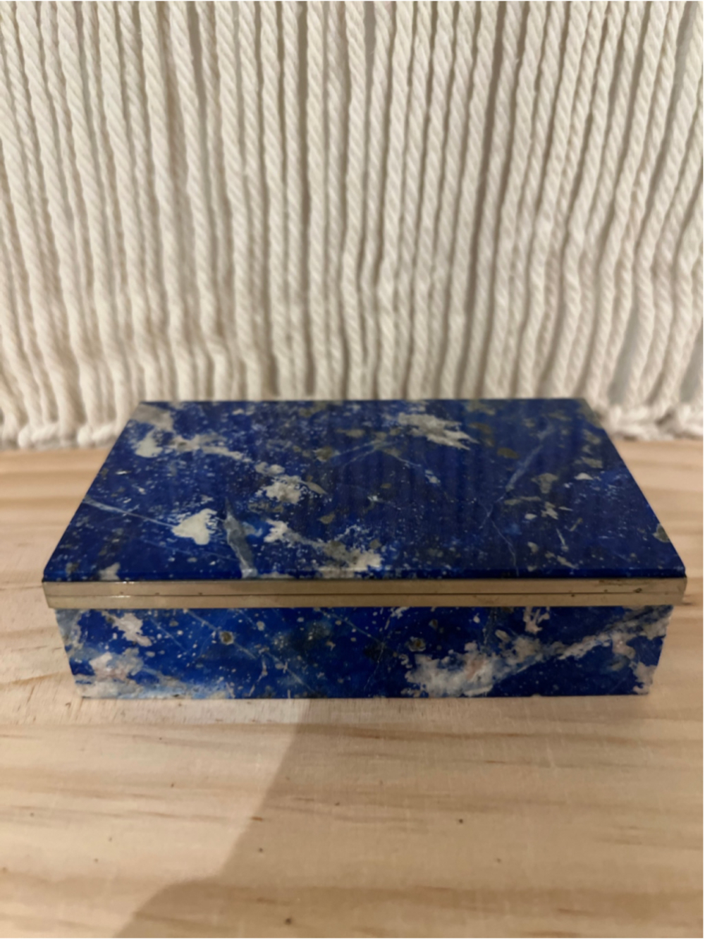 Vintage Morita Gil Chilean Lapis Lazuli Jewelry Box with Silvered Brass Trim